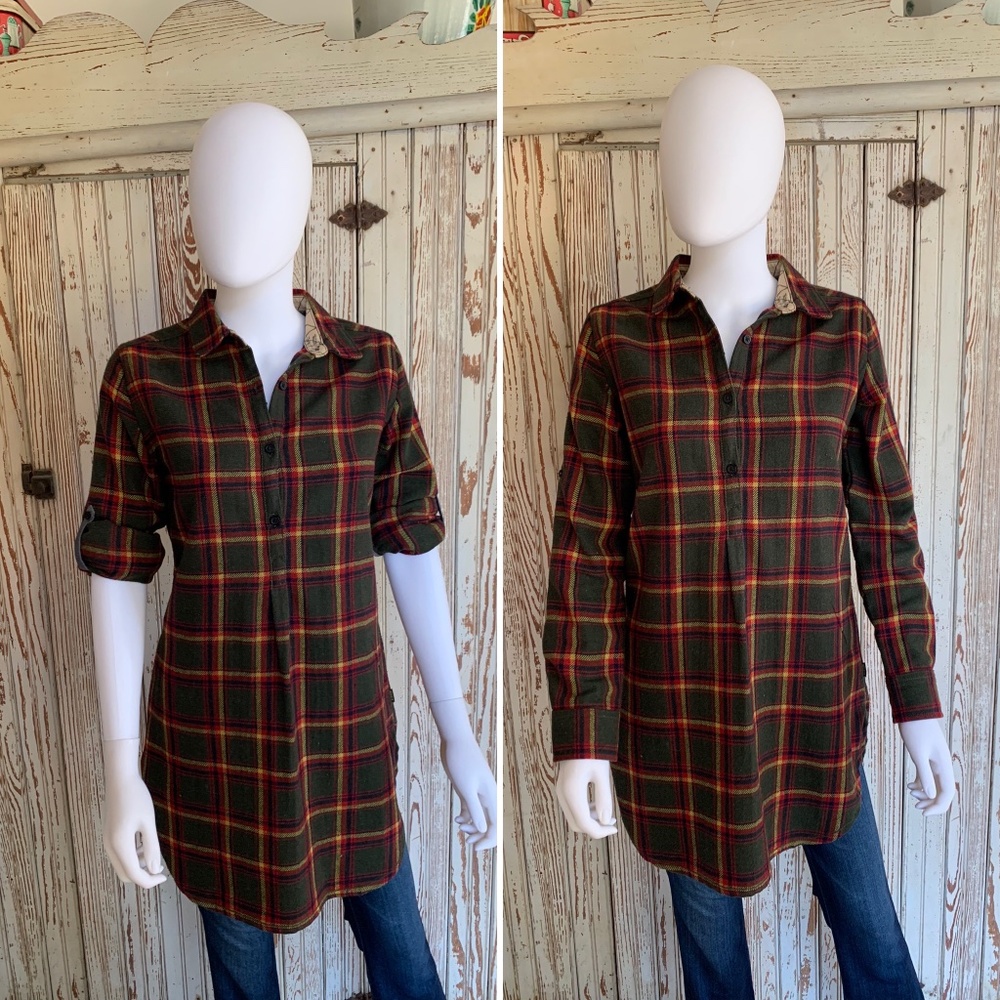 BURTON DRYRIDE GREEN PLAID POPOVER TUNIC OR MINI DRESS